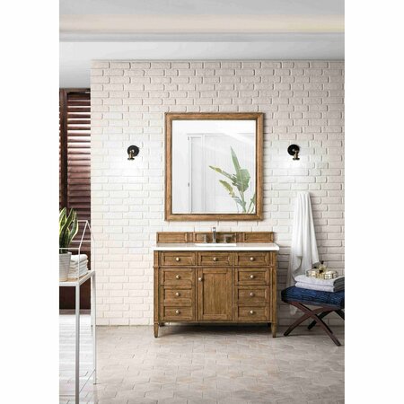 James Martin Vanities Brittany 48in Single Vanity, Saddle Brown w/ 3 CM White Zeus Quartz Top 650-V48-SBR-3WZ